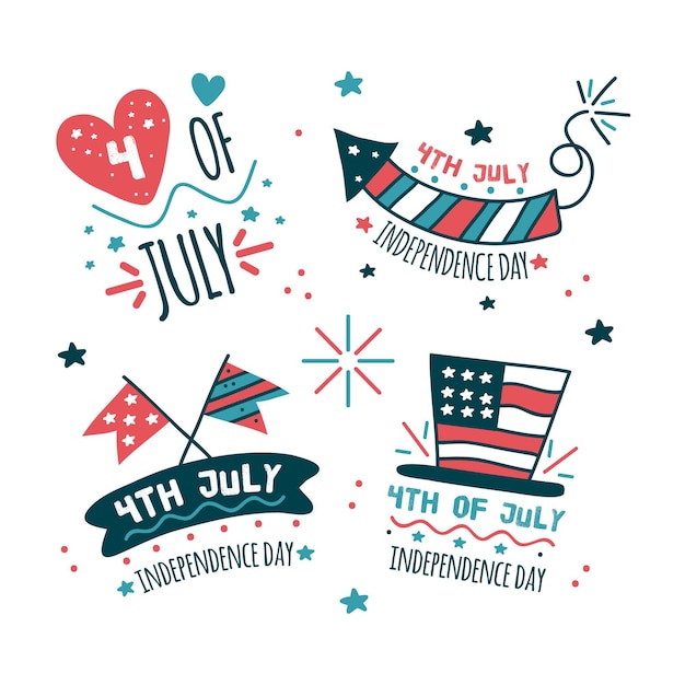 Free vector hand drawn 4th of july - independence day labels