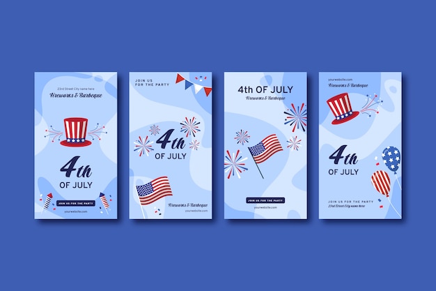 Free Vector hand drawn 4th of july instagram stories pack