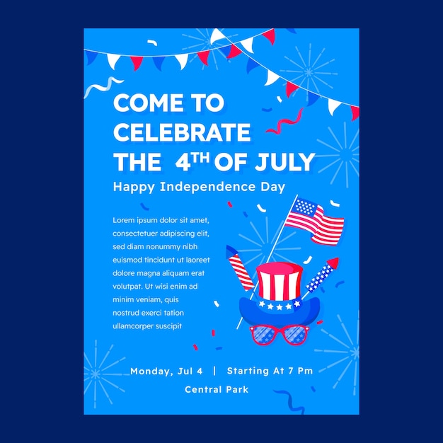 Hand drawn 4th of july invitation template