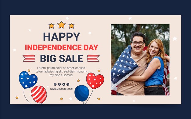 Hand drawn 4th of july social media promo template