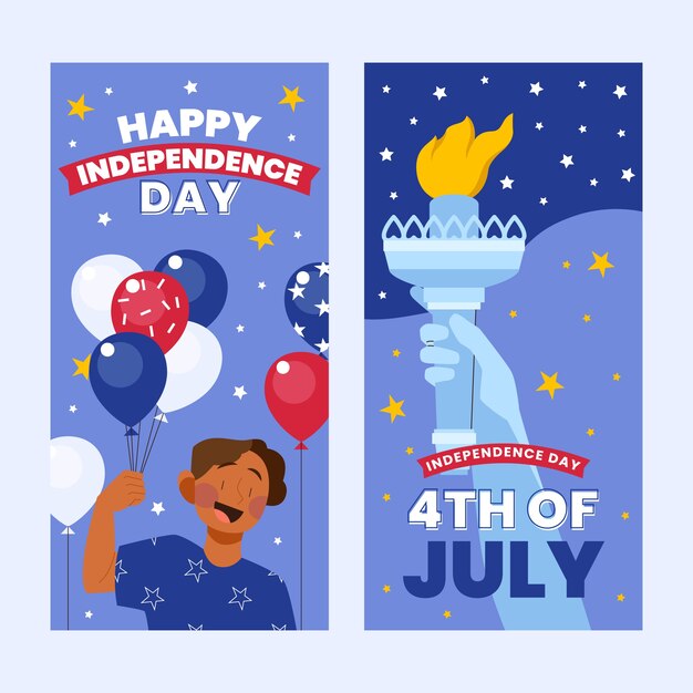 Hand drawn 4th of july vertical banner