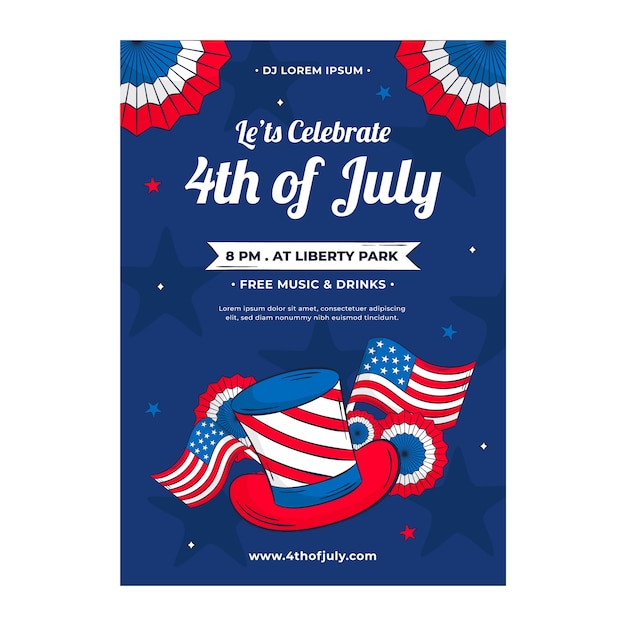 Hand drawn 4th of july vertical poster template