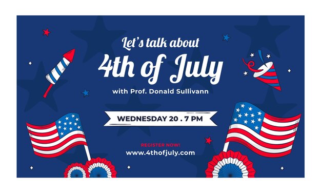 Hand drawn 4th of july webinar template