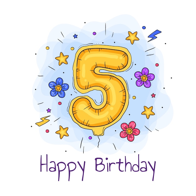 Free vector hand drawn 5 years anniversary or birthday