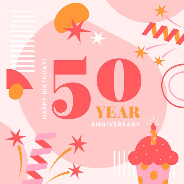 Free vector hand drawn 50th anniversary or birthday card