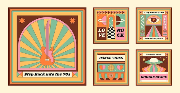 Free Vector hand drawn 70s style instagram posts