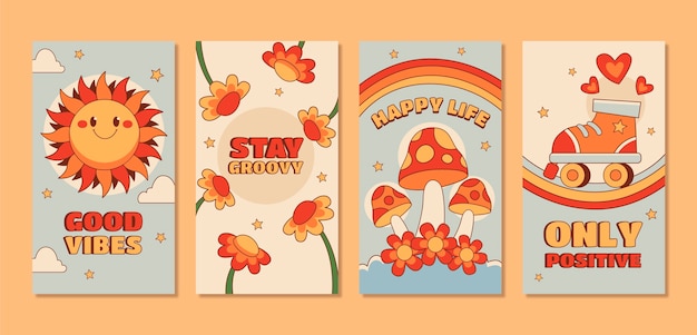 Free Vector hand drawn 70s style instagram stories