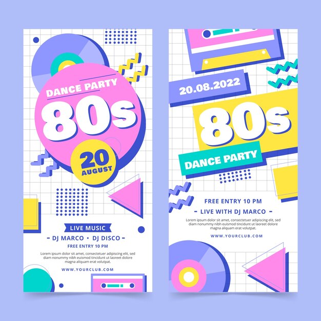 Hand drawn 80s party banner vertical