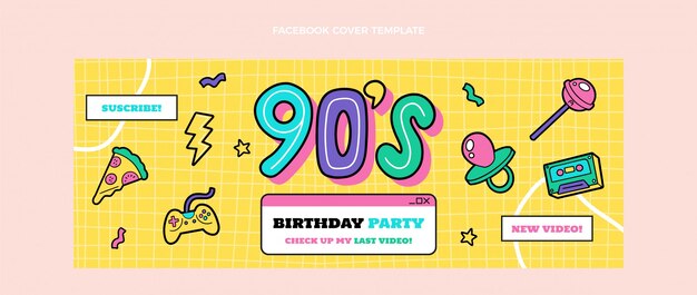 Hand drawn 90s birthday facebook cover