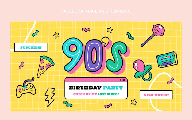 Hand drawn 90s birthday facebook post