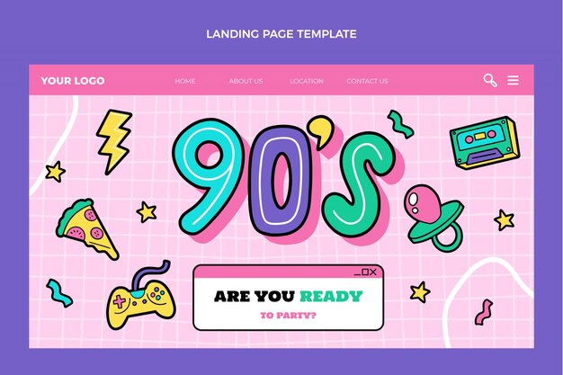 Hand drawn 90s birthday landing page