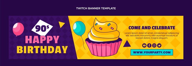 Hand drawn 90s birthday twitch banner template