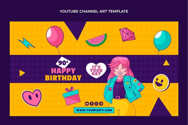 Hand drawn 90s birthday youtube channel template