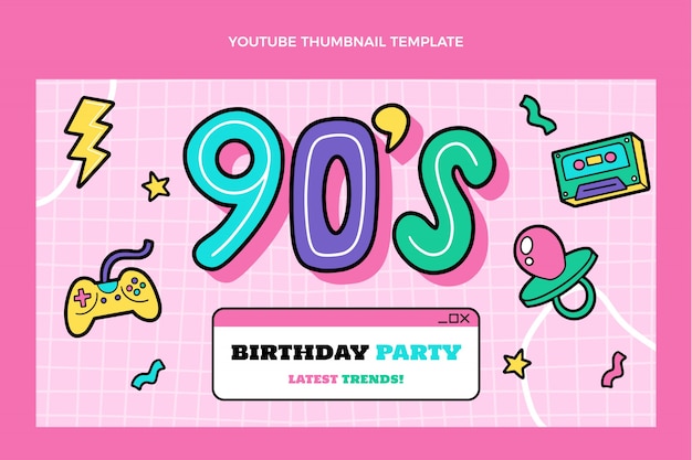 Hand drawn 90s birthday youtube thumbnail