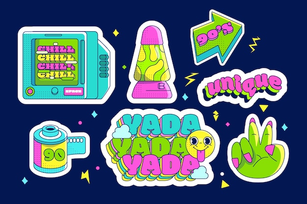 Free vector hand drawn 90s element collection