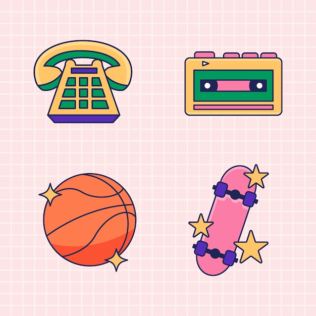 Free Vector hand drawn 90s element set