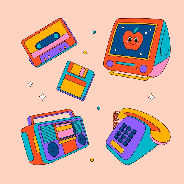 Hand drawn 90s element set