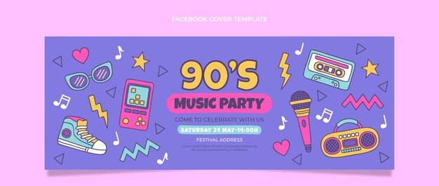 Hand drawn 90s music festival facebook cover