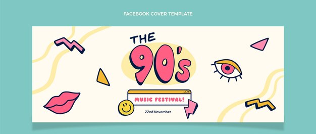 Hand drawn 90s music festival facebook cover