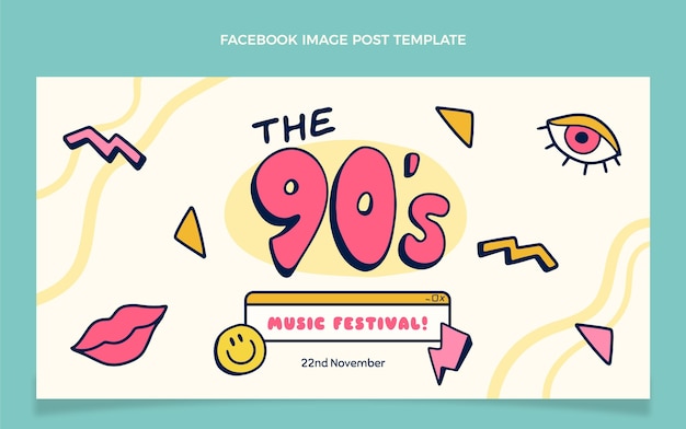 Hand drawn 90s music festival facebook post