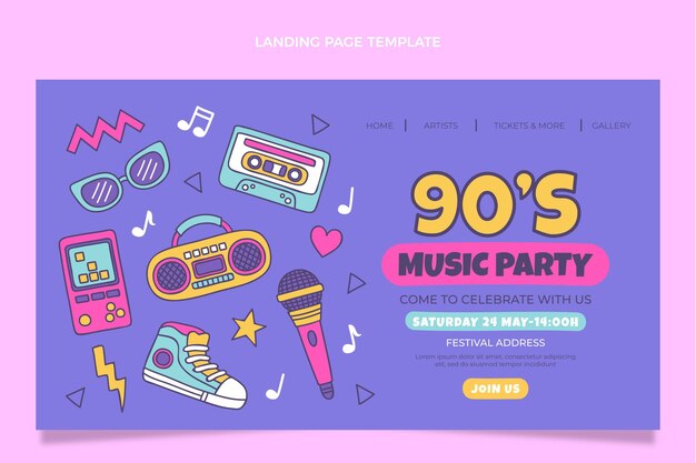 Hand drawn 90s music festival landing page