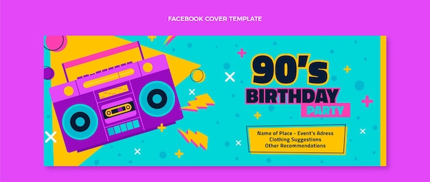 Hand drawn 90s nostalgic birthday facebook cover