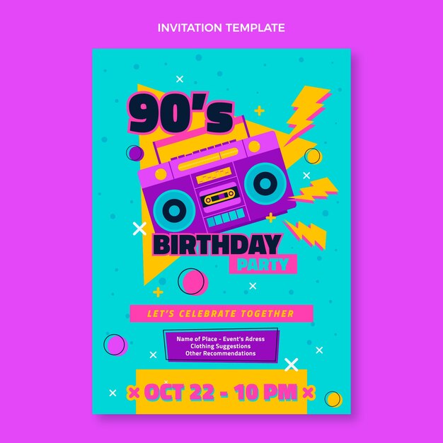 Hand drawn 90s nostalgic birthday invitation