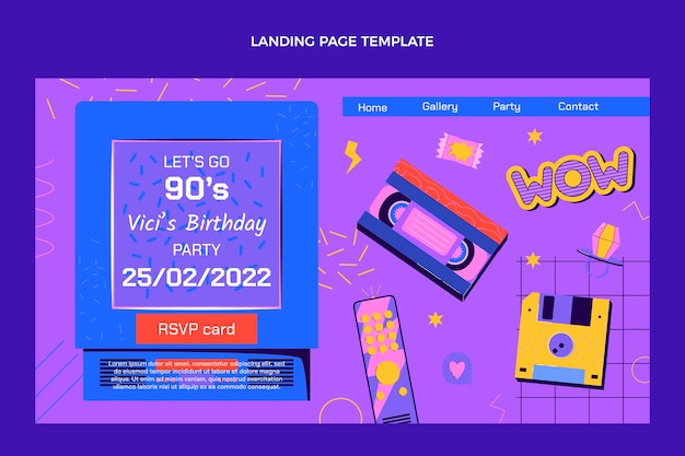 Free Vector hand drawn 90s nostalgic birthday landing page