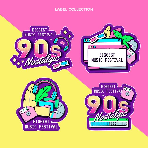 Hand drawn 90s nostalgic music festival label