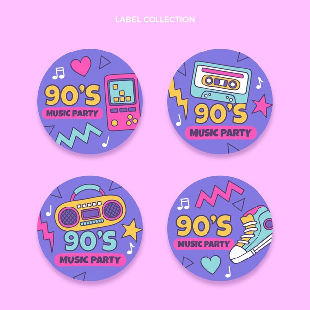 Hand drawn 90s nostalgic music festival labels