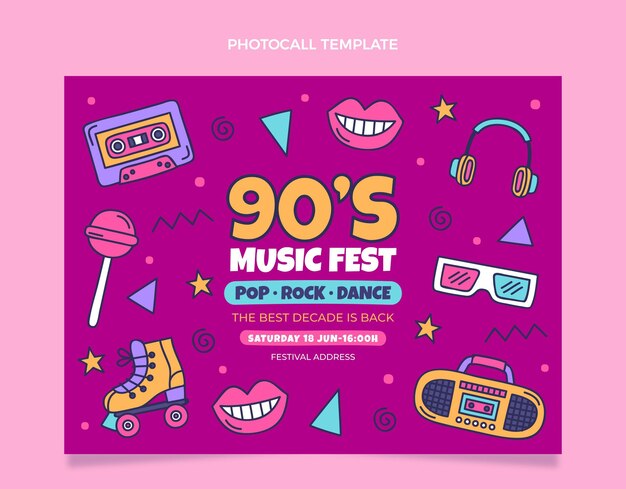 Hand drawn 90s nostalgic music festival photocall