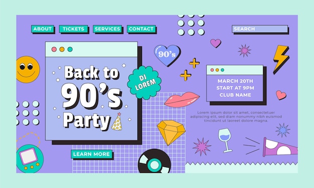 Hand drawn 90s party landing page