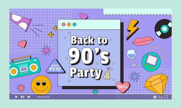 Hand drawn 90s party youtube thumbnail