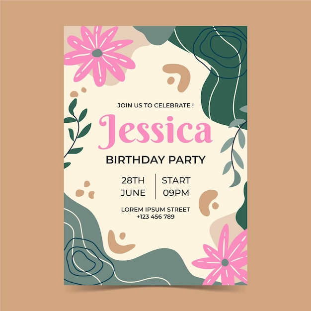 Hand drawn abstract birthday invitation template