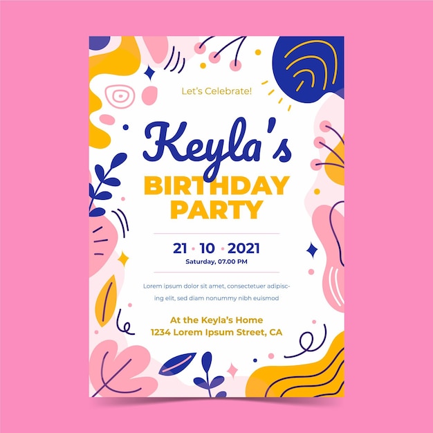 Hand drawn abstract birthday invitation