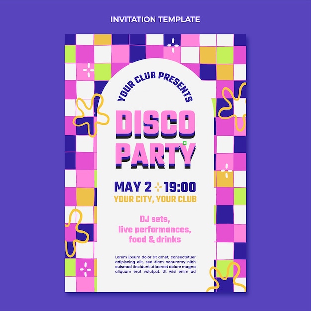 Hand drawn abstract disco party invitation