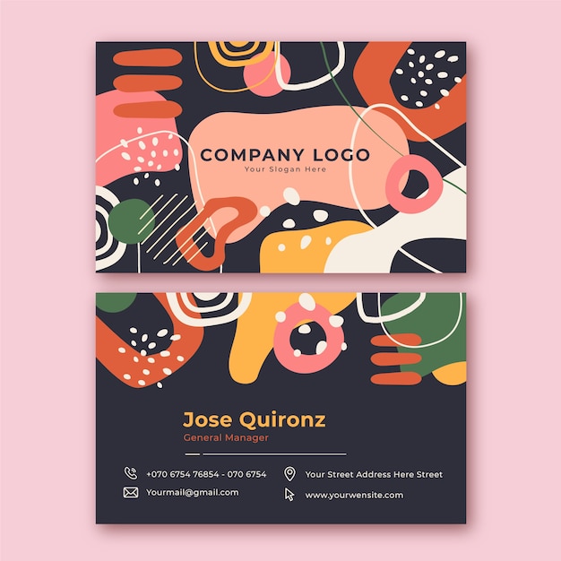 Hand drawn abstract horizontal double-sided business card template