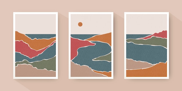 Hand drawn abstract landscape cover collection