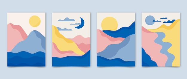 Hand drawn abstract landscape covers collection