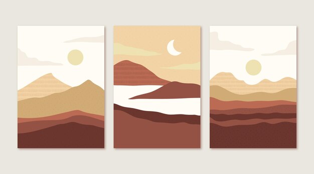 Hand drawn abstract landscape covers collection