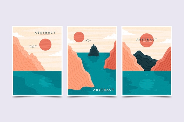 Free vector hand drawn abstract landscape covers collection