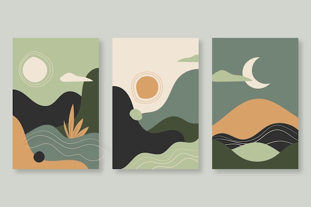 Free vector hand drawn abstract landscape covers collection