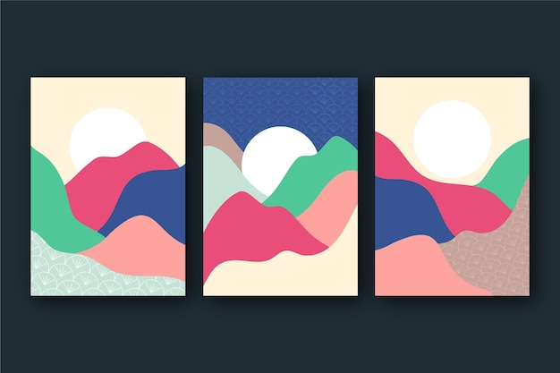 Hand drawn abstract landscape covers collection