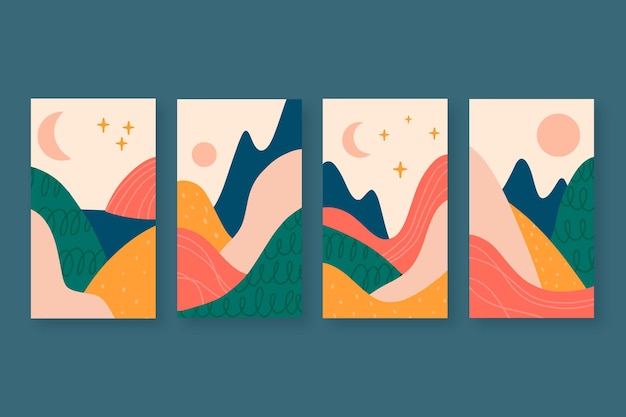 Free Vector hand drawn abstract landscape covers collection