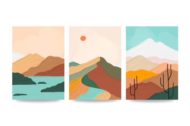 Hand drawn abstract landscape covers collection