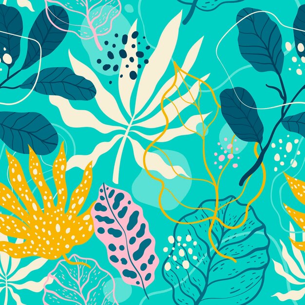 Hand drawn abstract pattern with leaves