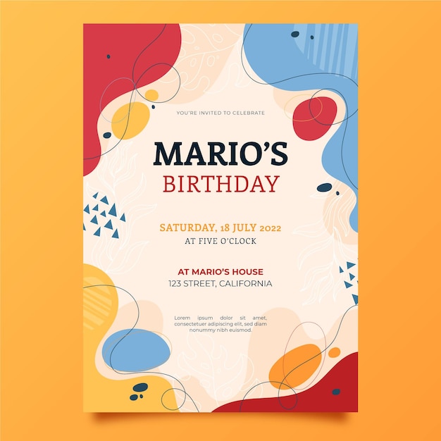 Free Vector hand drawn abstract shapes birthday invitation template