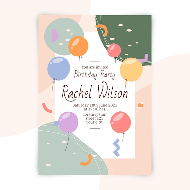 Hand drawn abstract shapes birthday invitation template