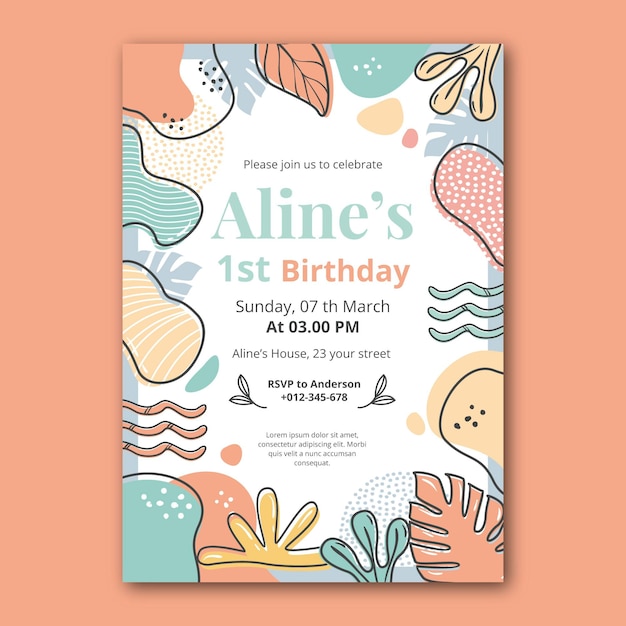 Free Vector hand drawn abstract shapes birthday invitation template