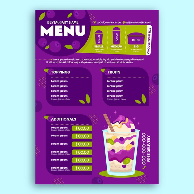 Hand drawn acai menu template